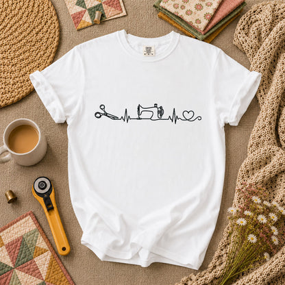 Sewing Machine Heartbeat Scissors Heart Minimalist T-Shirt - White