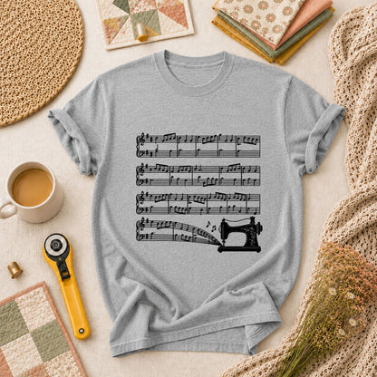 Sewing Machine Music Notes T-Shirt - Athletic Heather