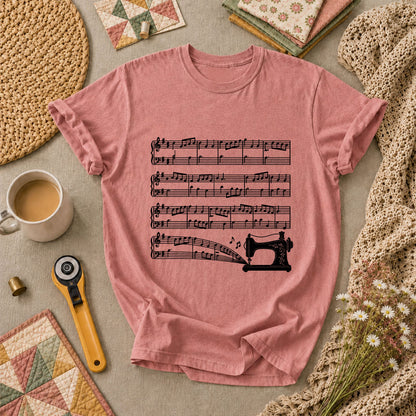 Sewing Machine Music Notes T-Shirt - Heather Mauve