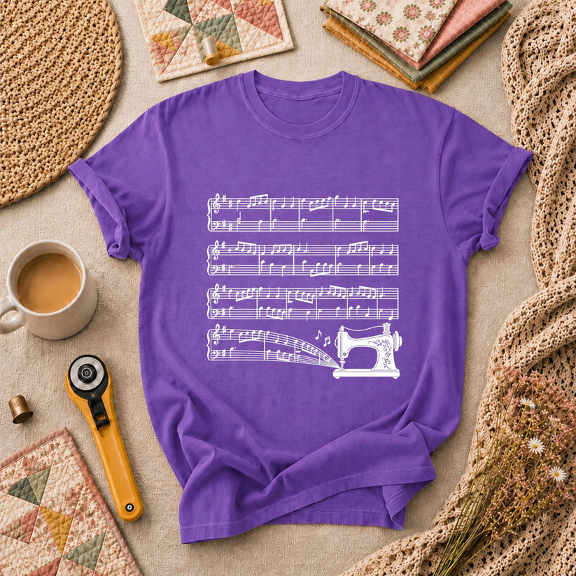 Sewing Machine Music Notes T-Shirt - Heather Team Purple