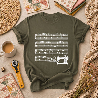 Sewing Machine Music Notes T-Shirt - Military Green