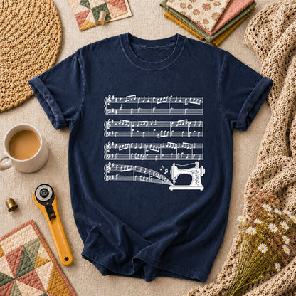 Sewing Machine Music Notes T-Shirt - Navy
