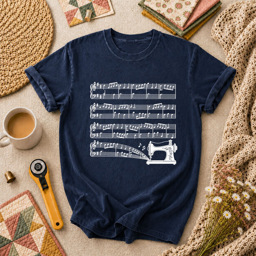 Sewing Machine Music Notes T-Shirt - Navy