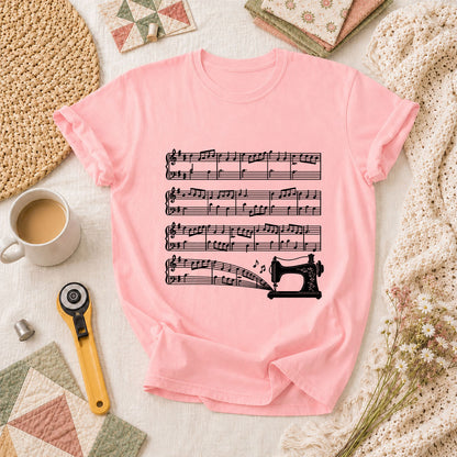 Sewing Machine Music Notes T-Shirt - Pink