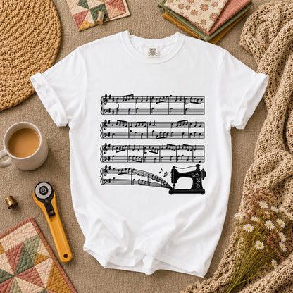 Sewing Machine Music Notes T-Shirt - White