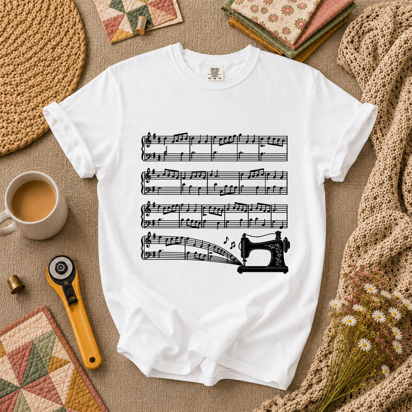 Sewing Machine Music Notes T-Shirt - White