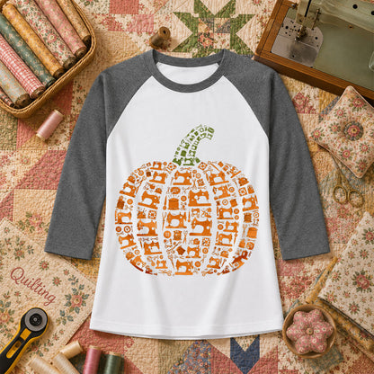 Sewing Machine Pumpkin Halloween Raglan Sleeve - Deep Heather