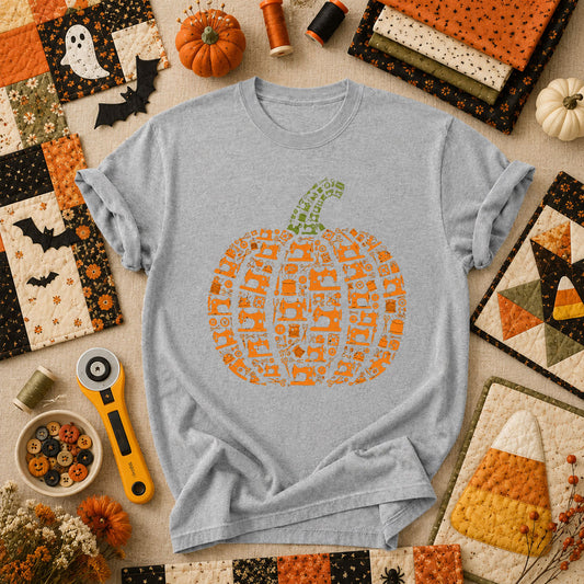 Sewing Machine Pumpkin Halloween T-Shirt - Athletic Heather