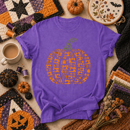 Sewing Machine Pumpkin Halloween T-Shirt - Heather Team Purple