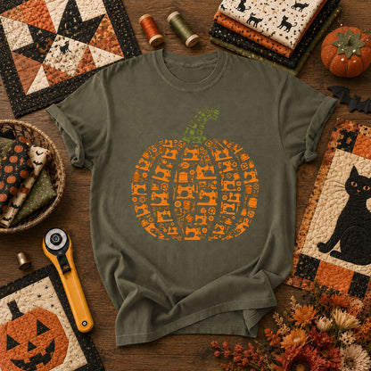 Sewing Machine Pumpkin Halloween T-Shirt - Military Green