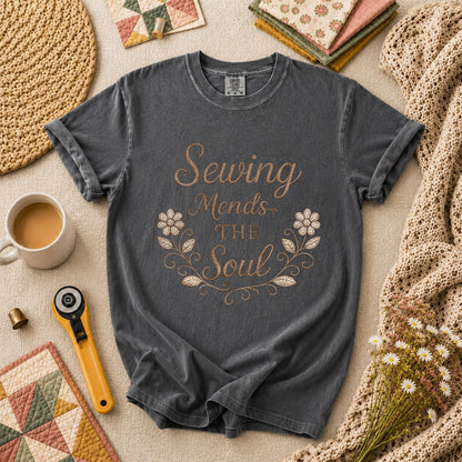 Sewing Mends The Soul Floral T-Shirt - Grey