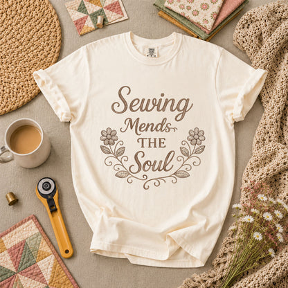 Sewing Mends The Soul Floral T-Shirt - Ivory