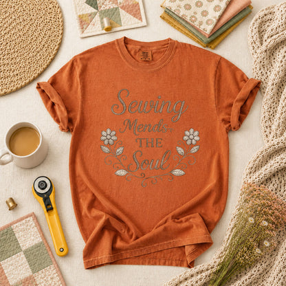 Sewing Mends The Soul Floral T-Shirt - Yam