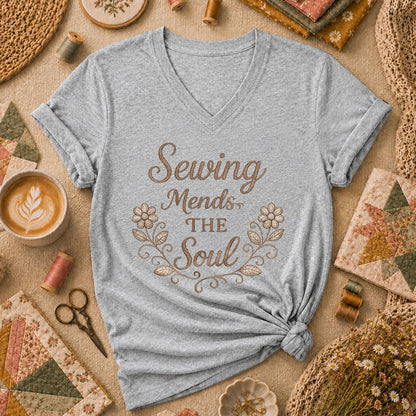 Sewing Mends The Soul Floral Women's V-Neck - Sport Grey