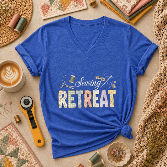 Sewing Retreat Women's V-Neck - Heather True Royal