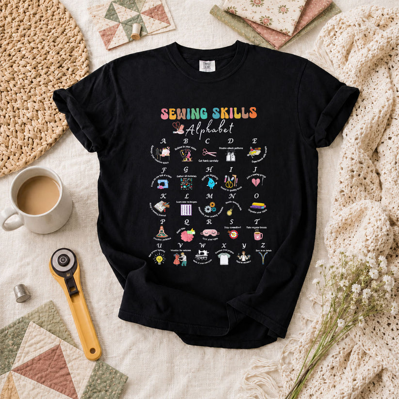 Sewing Skills Alphabet Sewing Tips A To Z T-Shirt - Black