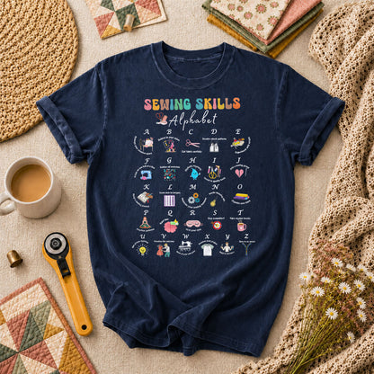 Sewing Skills Alphabet Sewing Tips A To Z T-Shirt - Navy