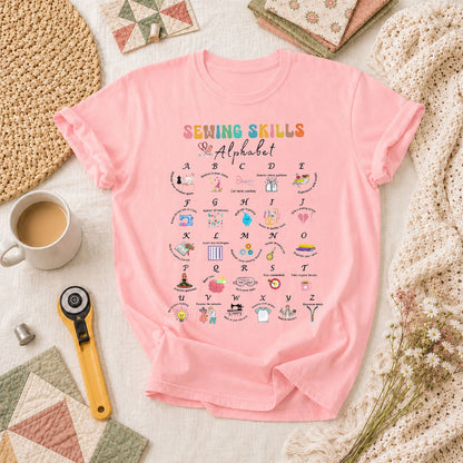 Sewing Skills Alphabet Sewing Tips A To Z T-Shirt - Pink