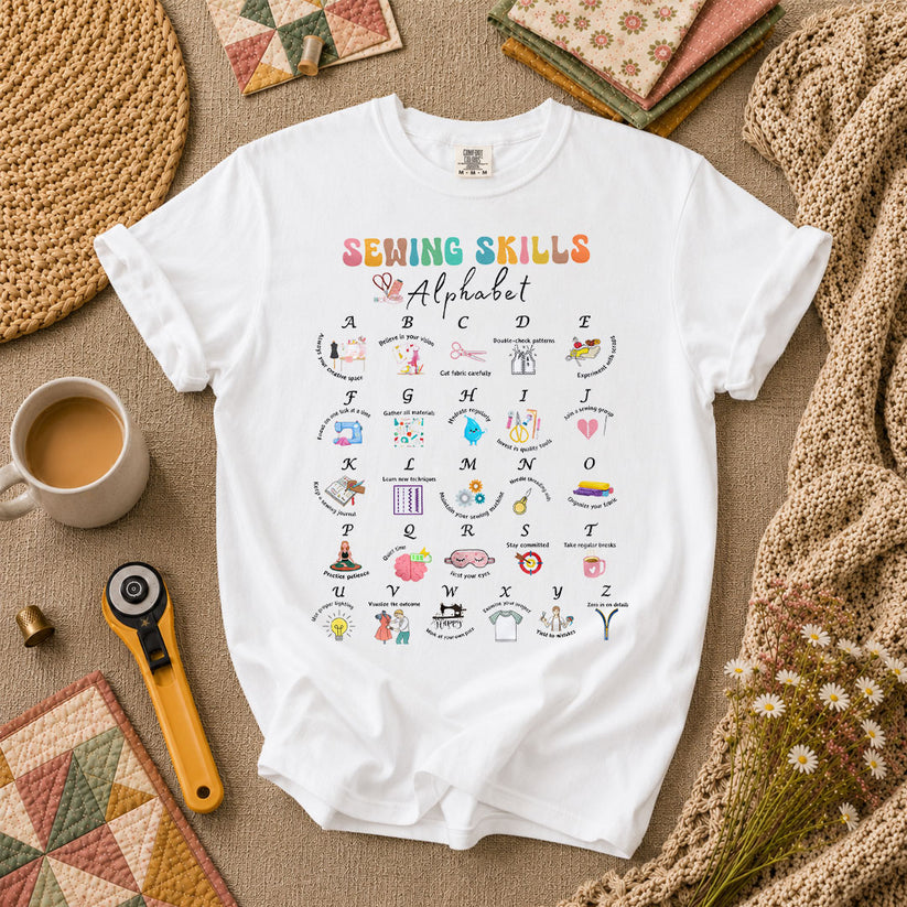 Sewing Skills Alphabet Sewing Tips A To Z T-Shirt - White