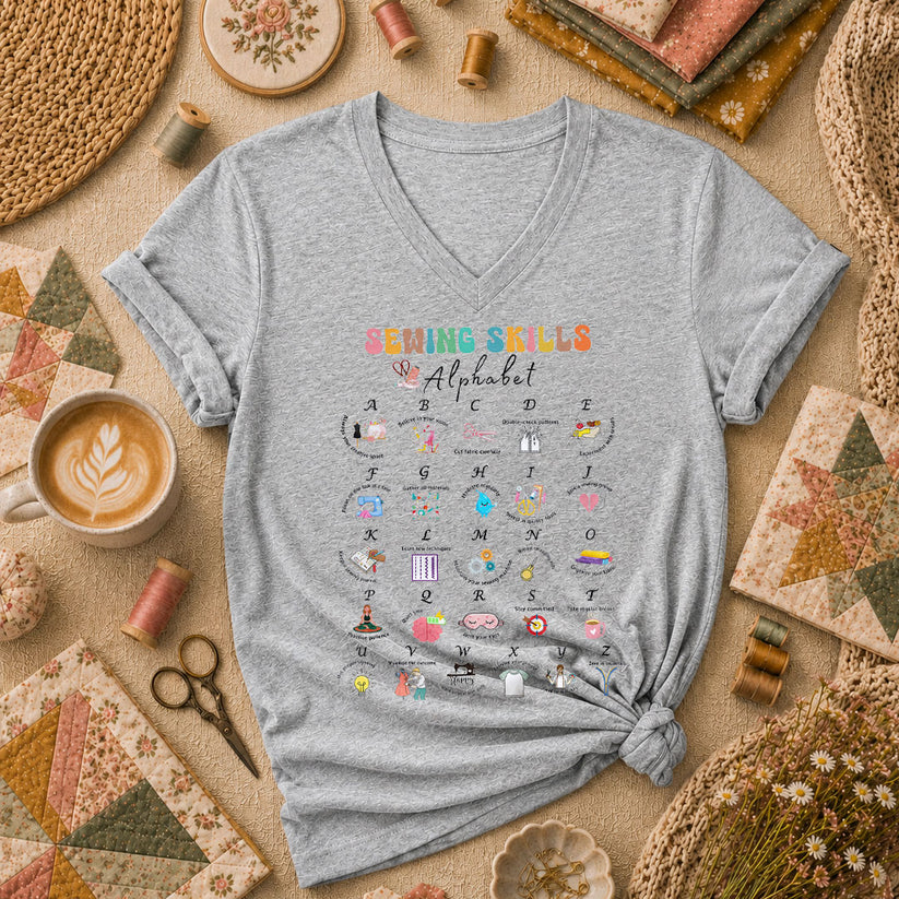 Sewing Skills Alphabet Sewing Tips A To Z Women's V-Neck - Athletic Heather