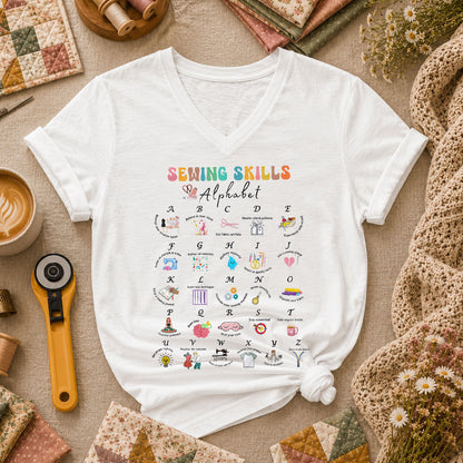 Sewing Skills Alphabet Sewing Tips A To Z Women's V-Neck - White