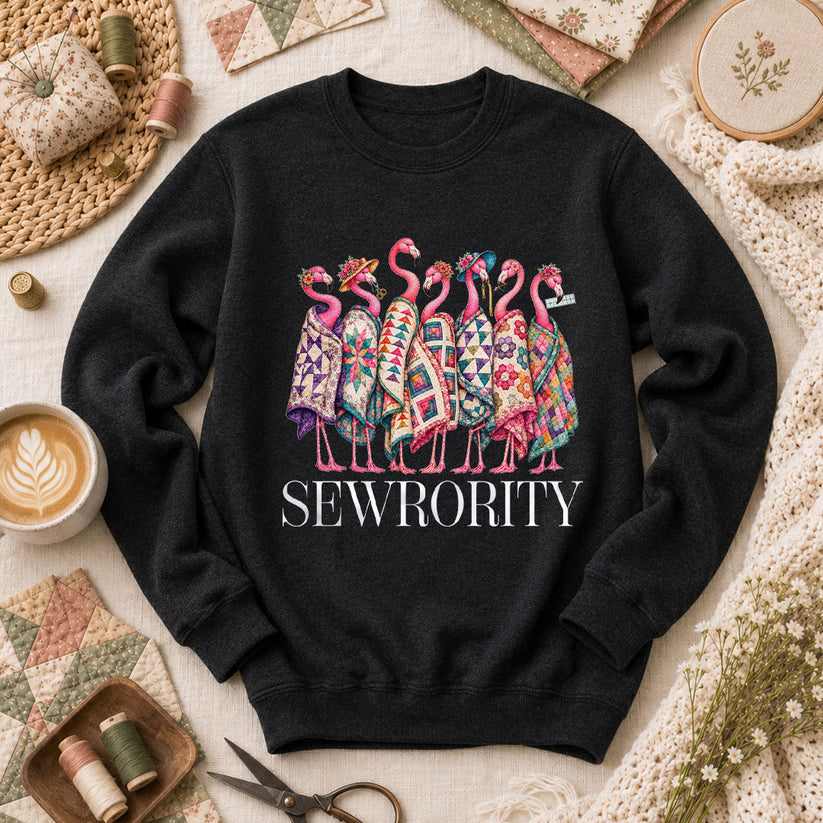 Sewrority Flamingos Quilt Blankets Long Sleeve - Black