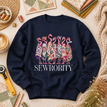 Sewrority Flamingos Quilt Blankets Long Sleeve - Navy