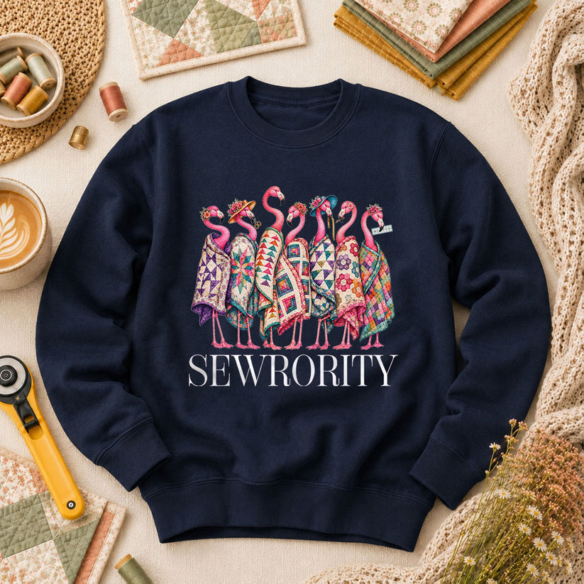 Sewrority Flamingos Quilt Blankets Long Sleeve - Navy