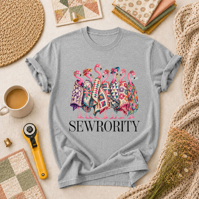 Sewrority Flamingos Quilt Blankets T-Shirt - Athletic Heather
