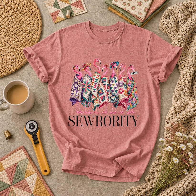 Sewrority Flamingos Quilt Blankets T-Shirt - Heather Mauve