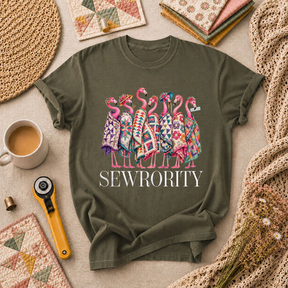 Sewrority Flamingos Quilt Blankets T-Shirt - Military Green