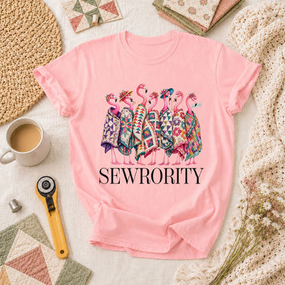 Sewrority Flamingos Quilt Blankets T-Shirt - Pink