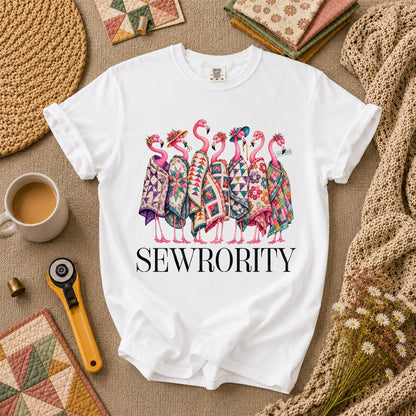 Sewrority Flamingos Quilt Blankets T-Shirt - White