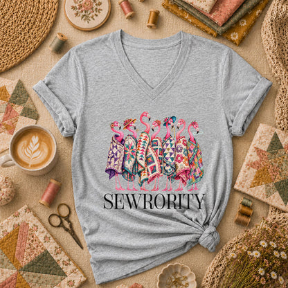 Sewrority Flamingos Quilt Blankets Women's V-Neck - Sport Grey