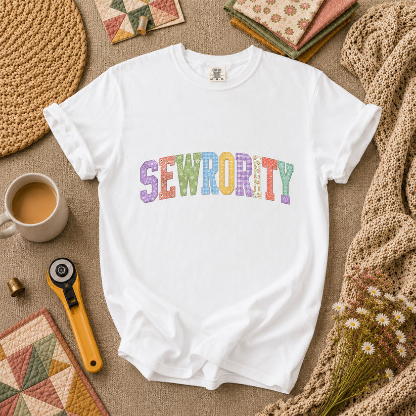 Sewrority Patchwork Fabric Letters T-Shirt - White