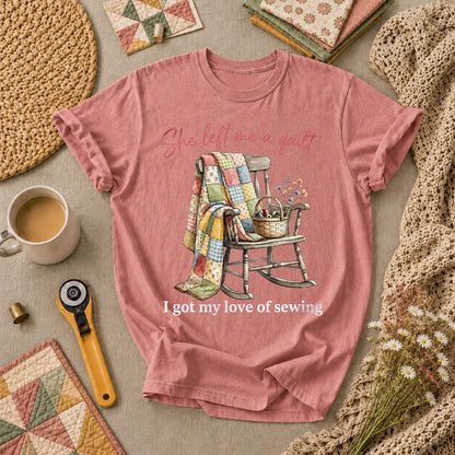She Left Me A Quilt I Got My Love Of Sewing Rocking Chair T-Shirt - Heather Mauve