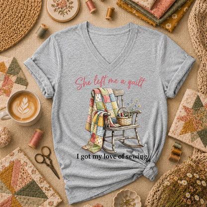 She Left Me A Quilt I Got My Love Of Sewing Rocking Chair Women's V-Neck - Athletic Heather