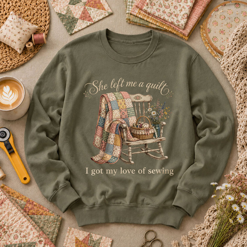 She Left Me A Quilt Long Sleeve - Military Green