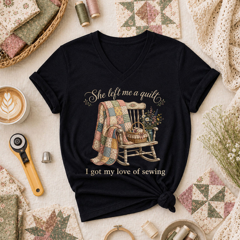 She Left Me A Quilt Women's V-Neck - Black