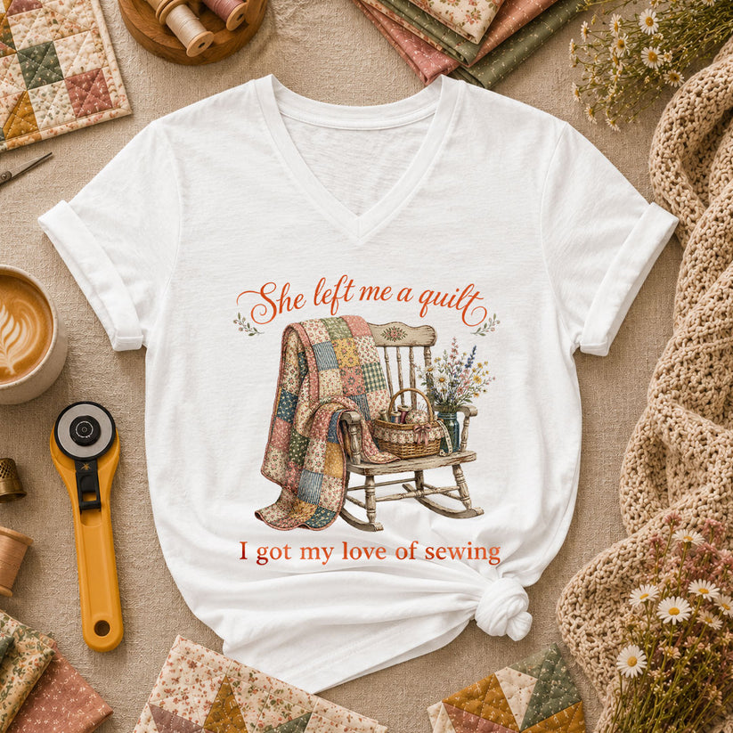 She Left Me A Quilt Women's V-Neck - White