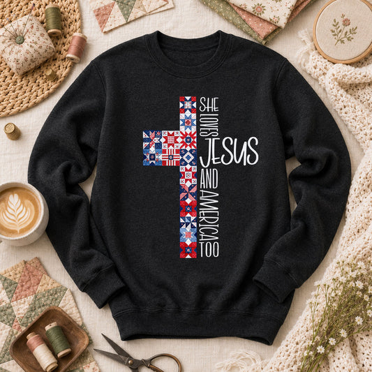 She Loves Jesus And America Too Long Sleeve - Black