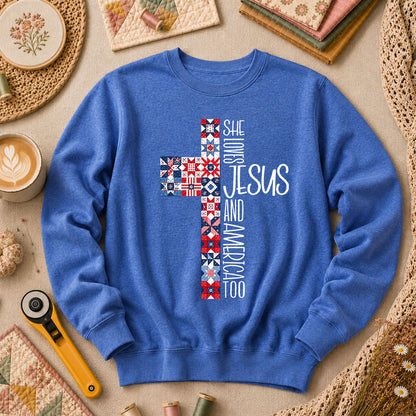 She Loves Jesus And America Too Long Sleeve - Heather True Royal