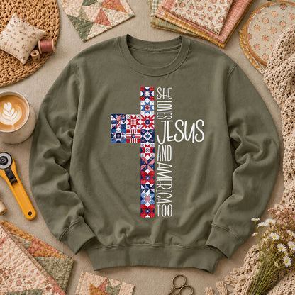 She Loves Jesus And America Too Long Sleeve - Military Green