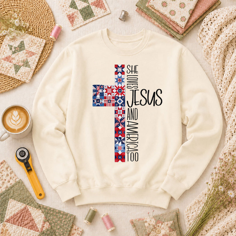 She Loves Jesus And America Too Long Sleeve - Natural