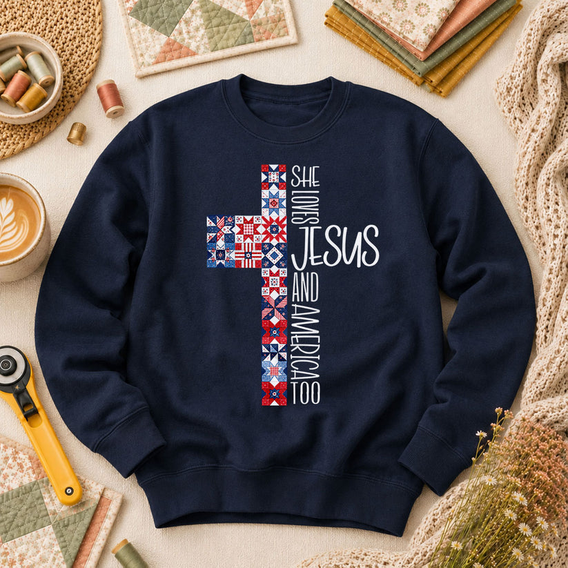 She Loves Jesus And America Too Long Sleeve - Navy