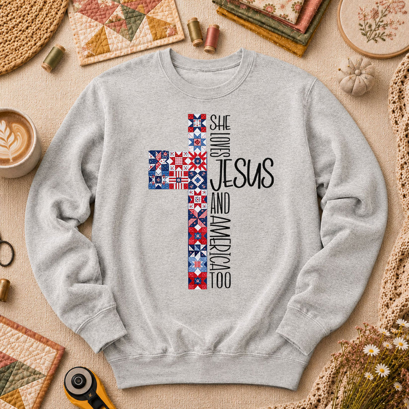 She Loves Jesus And America Too Long Sleeve - Sport Grey