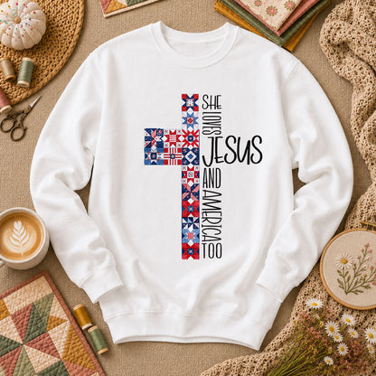 She Loves Jesus And America Too Long Sleeve - White