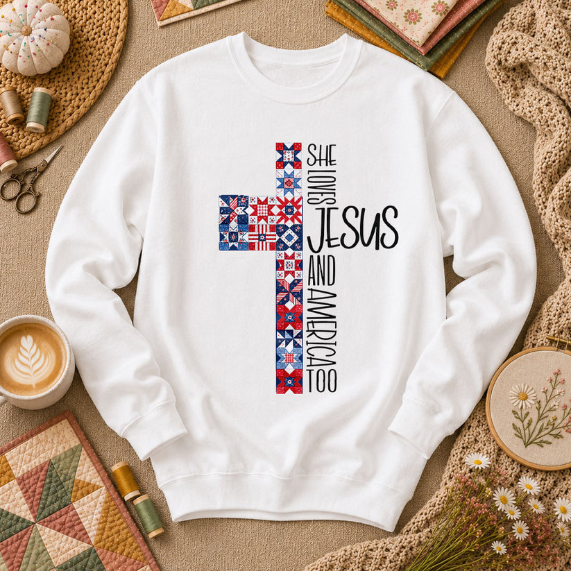 She Loves Jesus And America Too Long Sleeve - White