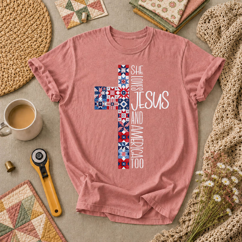 She Loves Jesus And America Too T-Shirt - Heather Mauve