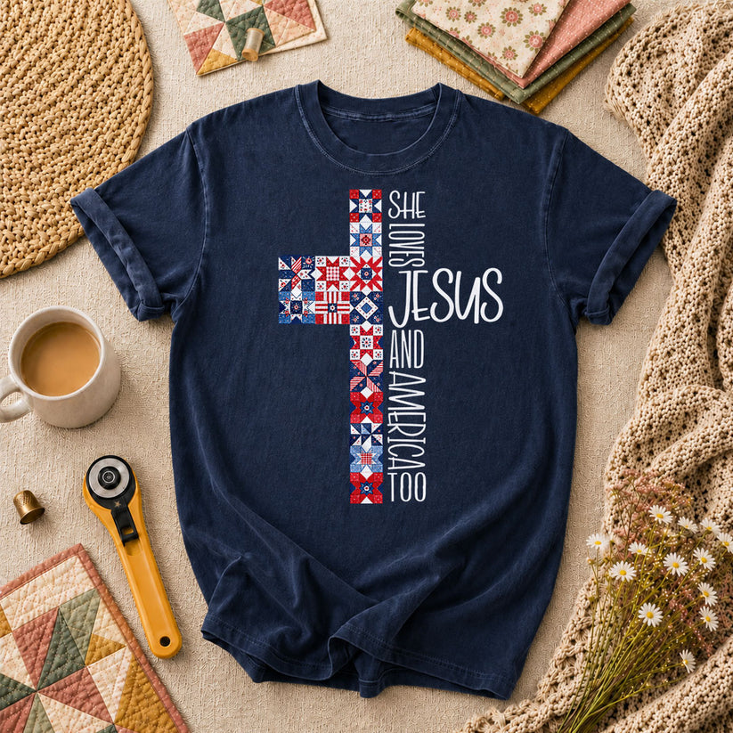 She Loves Jesus And America Too T-Shirt - Navy